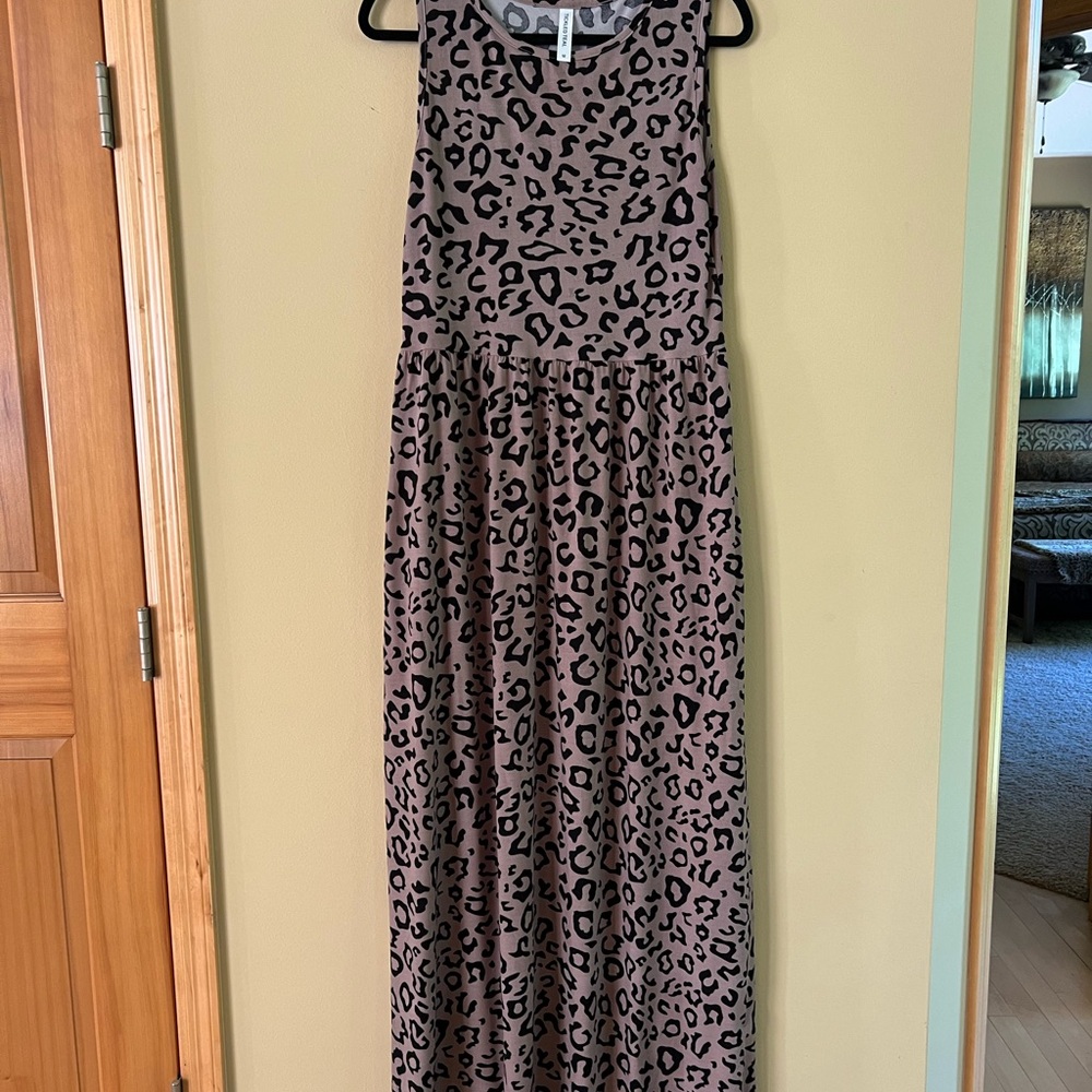Tickled Teal Brown / Black Leopard Long Dress
